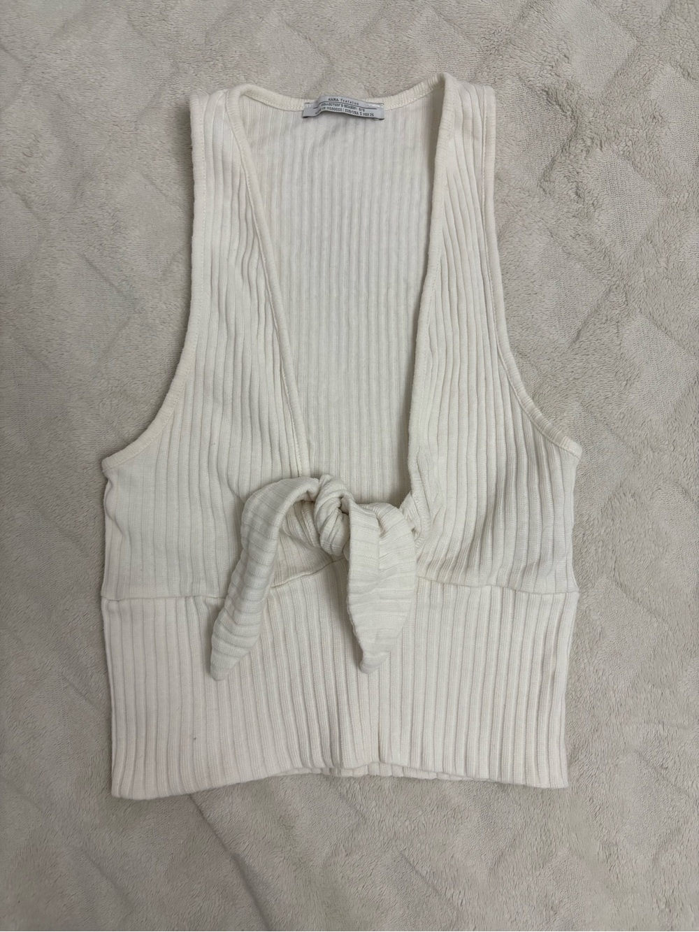 Zara Cream Ribbed Tie-Front Tank Top